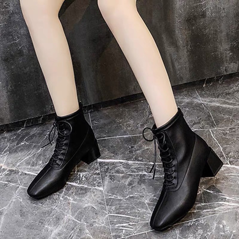 ❤️Bốt đông🌟BOOT DA LÌ BUỘC DÂY TRƯỚC KHOÁ SAU/GIÀY CAO GÓT🥰 | BigBuy360 - bigbuy360.vn