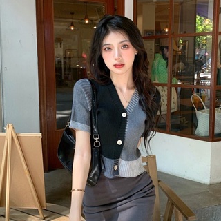 Áo cardigan croptop tay ngắn cổ chữ V thời trang cho nữ