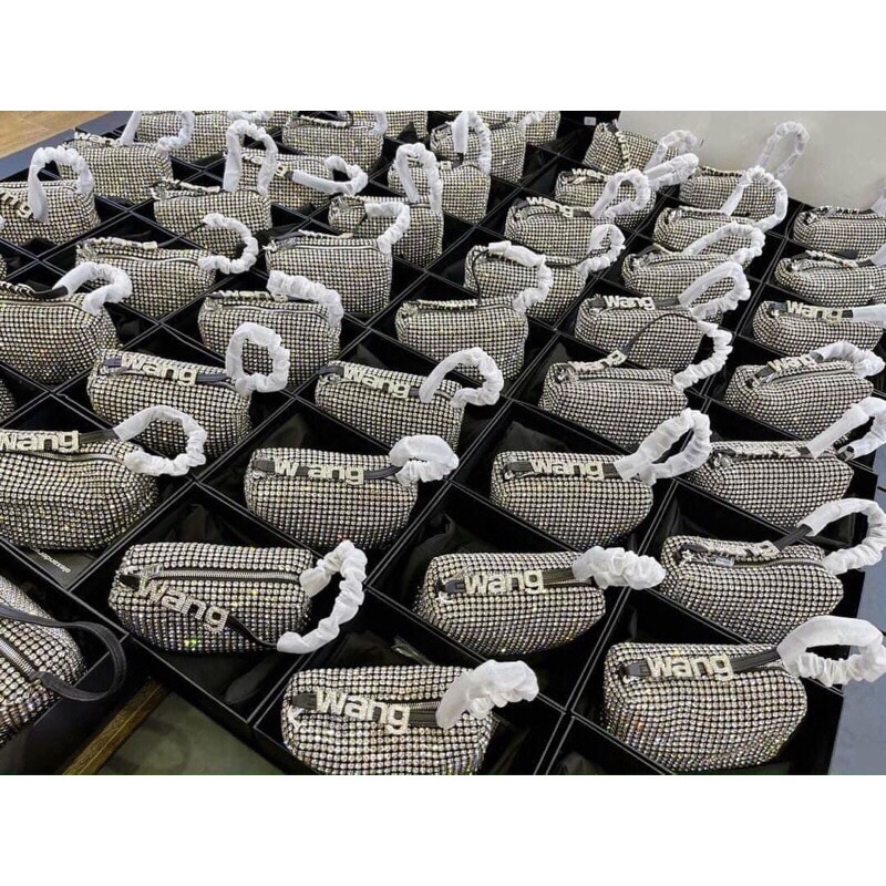 Túi Trống Đá Dây Có Chữ Wang Đá Kèm Dây Dài, Túi Đeo Chéo Nữ