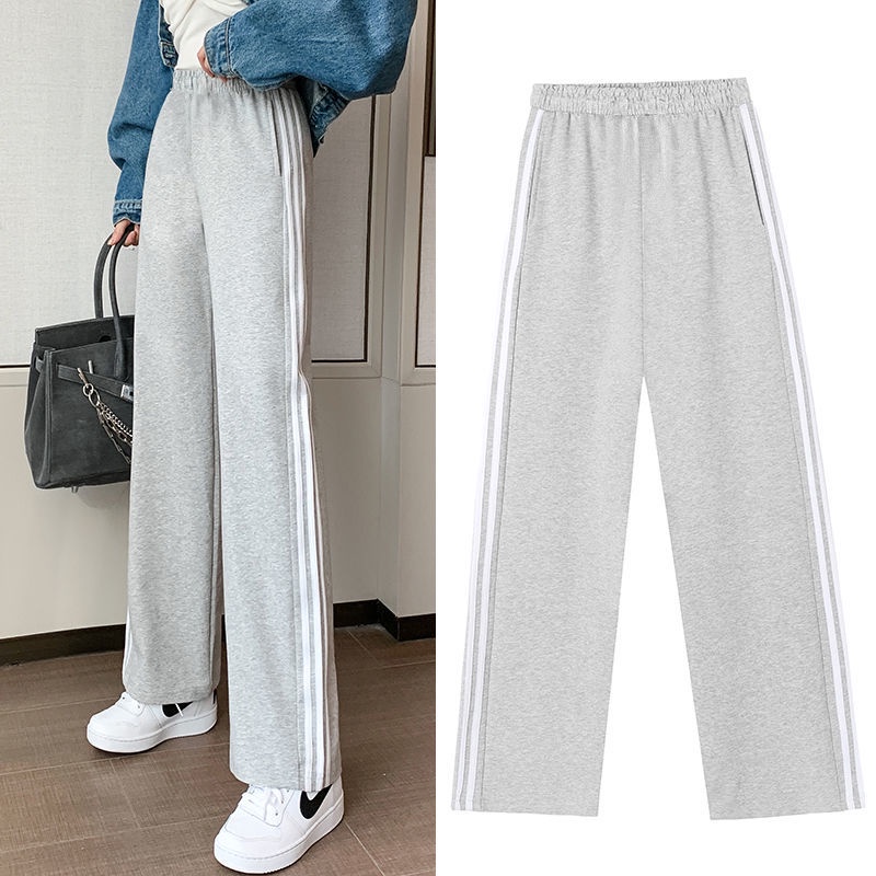 Gray sports wide-leg pants female summer thin section 2021 Korean version of the new loose and thin casual pants straight pants trousers