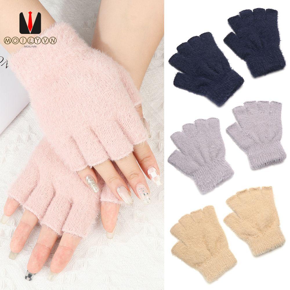 1 Cặp Găng Tay Len Hở Ngón Co Giãn Màu Sắc Trơn Thời Trang Thu Đông Cho Nam Và Nữ