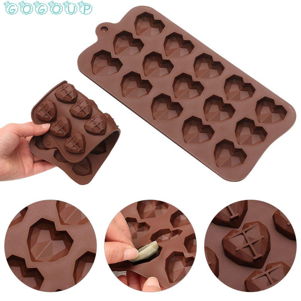 Khuôn silicone tạo hình làm bánh kẹo hình trái tim kim cương 3D 15 ngăn