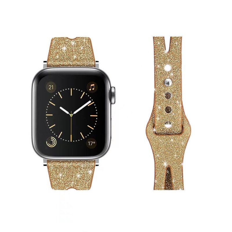 Dây Đeo Đồng Hồ Bằng Da Lấp Lánh 38mm 40mm 41mm 42mm 44mm 45mm Cho iWatch Series 7 6 5 4 3