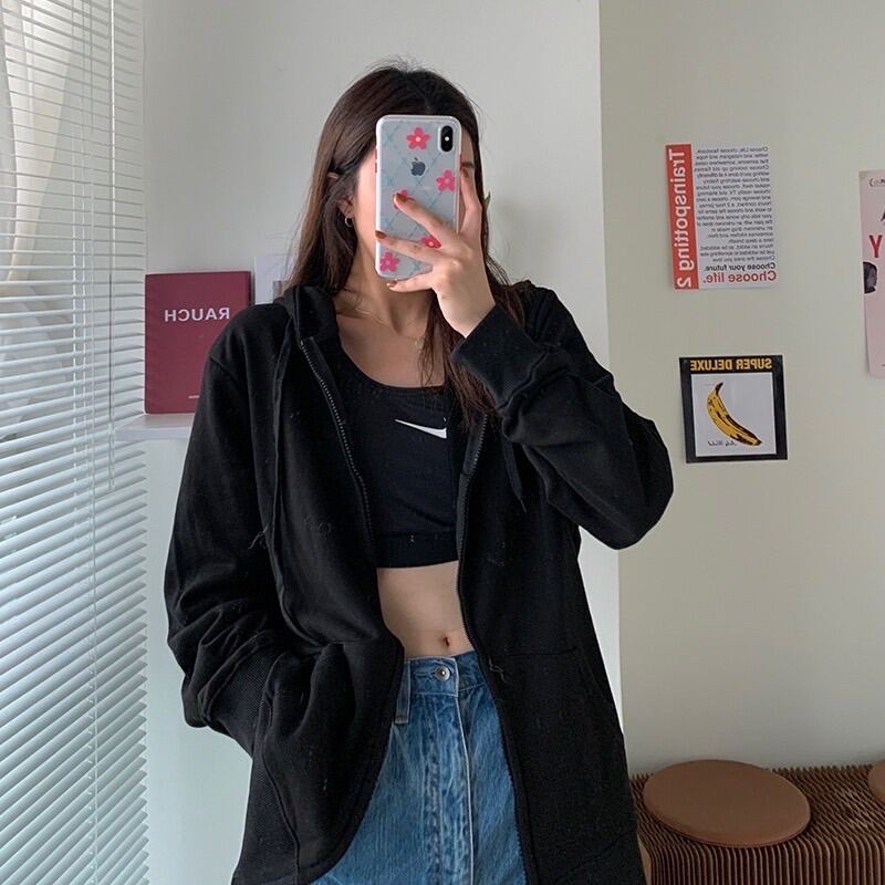 ÁO KHOÁC NỈ HOODIE ZIPPER DÂY KÉO TRƠN NÓN 2 LỚP DÀY DẶN UNISEX