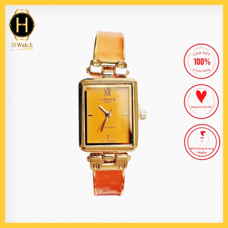 Đồng Hồ Nữ Sunrise 344 Máy Pin Lắc Tay Dây Sắt Cam Chính Hãng
