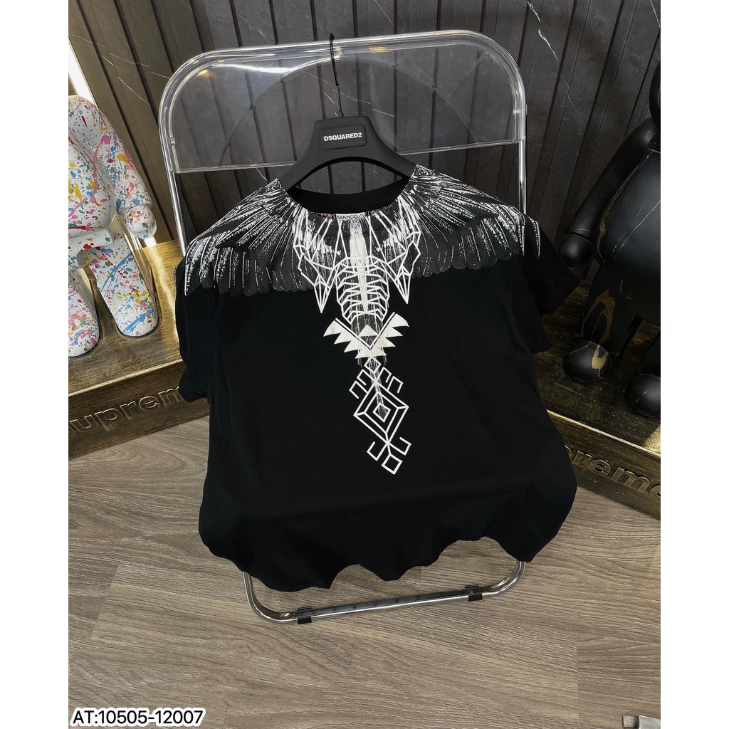 Áo phông nam nữ họa tiết cánh chim đại bàng phong cách hiện đại 2 màu đen trắng