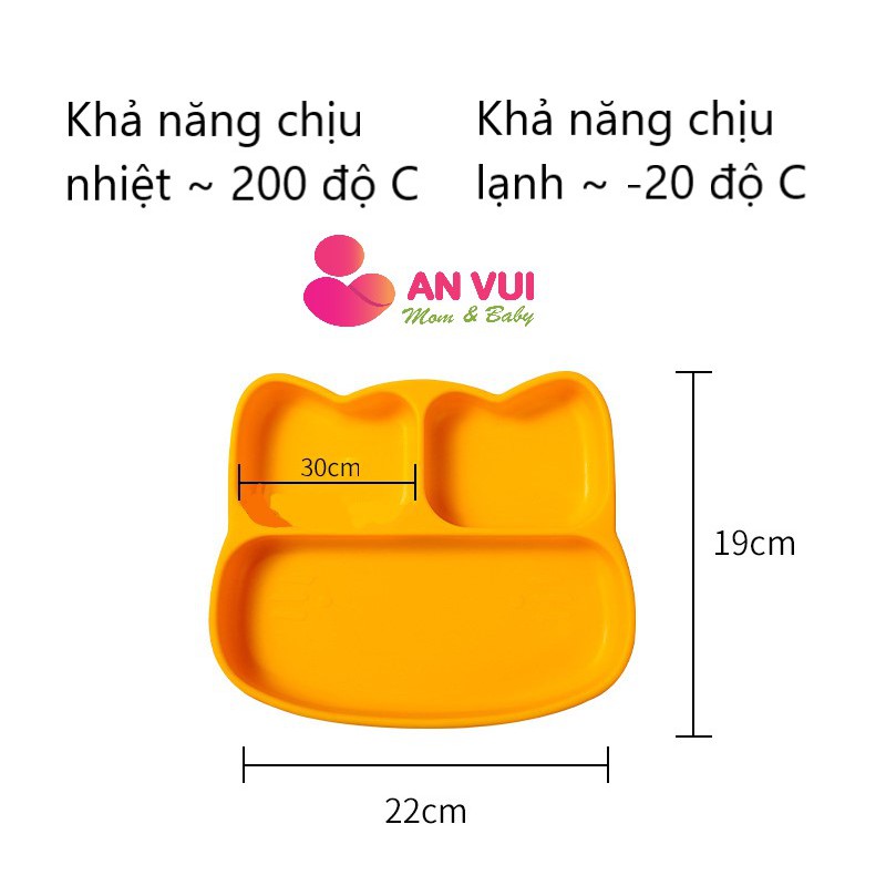 Khay Ăn Dặm Cao Cấp Hình Chú Mèo, Đế Hút Chân Không Chống Lật Đổ, Siêu Nhẹ, An Toàn Cho Bé - Anvuistore