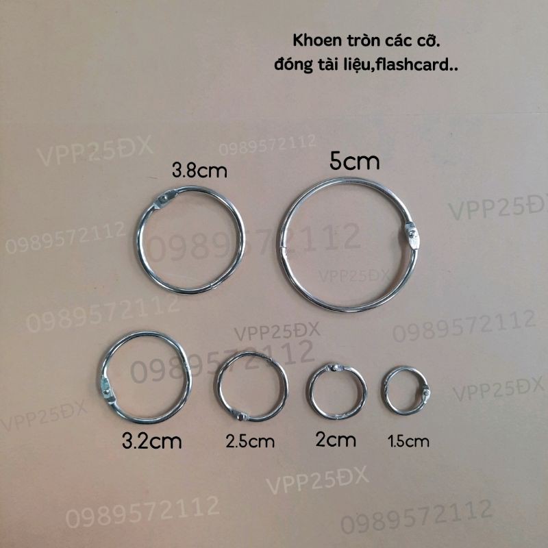 10 cái khoen tròn-flashcard-khoen tài liệu đủ loại kích thước mạ inox không rỉ.