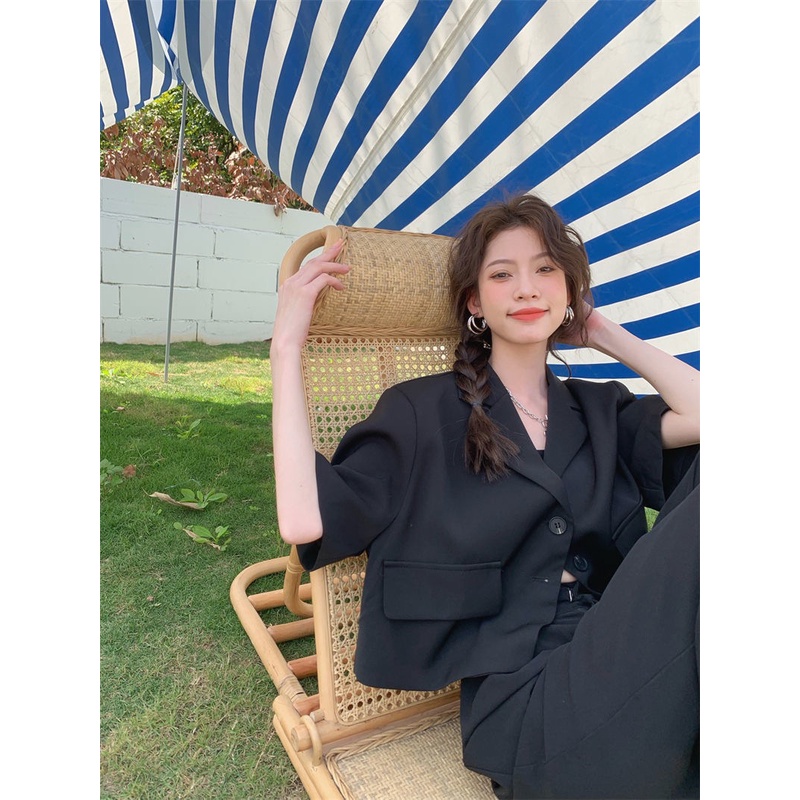 Porozi Áo khoác vest  tay ngắn phong cách Hàn Quốc thời trang dành cho nữ