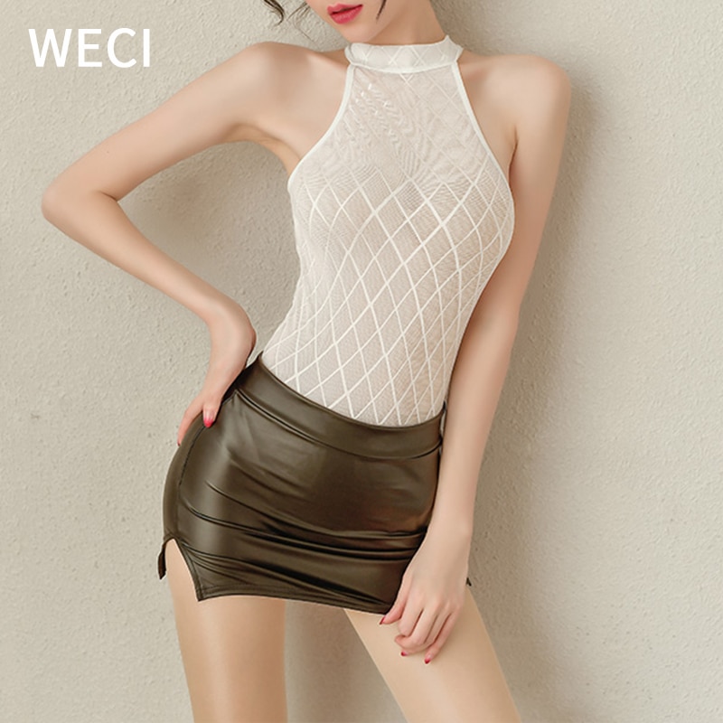 Bộ Đồ Hóa Trang Giáo Viên Gồm Áo Liền Quần Và Chân Váy Da Ôm Dáng Hở Đáy Quyến Rũ Cho Nữ