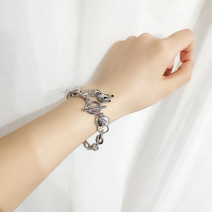 Vòng Tay Kim Loại Mặt Hình Gấu Phong Cách Punk 22208