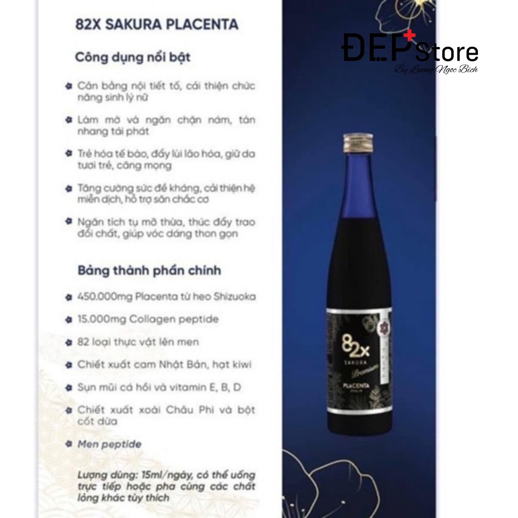 82X PLACENTA SAKURA PREMIUM (DÒNG CAO CẤP) 450.000mg Nhau Thai &quot;Heo Hạnh Phúc&quot; - Nước Uống Đẹp Da Đến Từ Nhật Bản 500ml