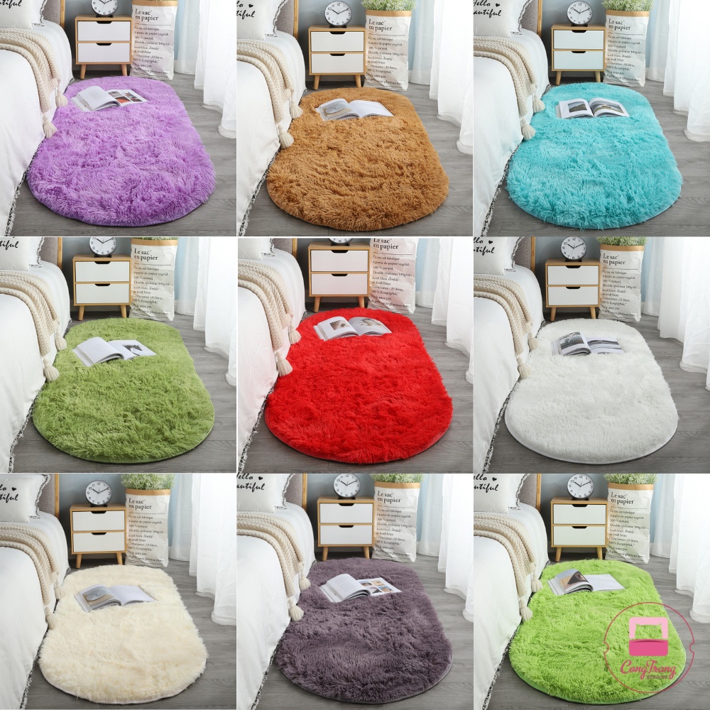 Thảm Lông Oval Trải Sàn Decor, Thảm Lông Ovan Lót Sàn Phòng Ngủ, Phòng Khách - (Mặt Sau Chồng trơn trượt)