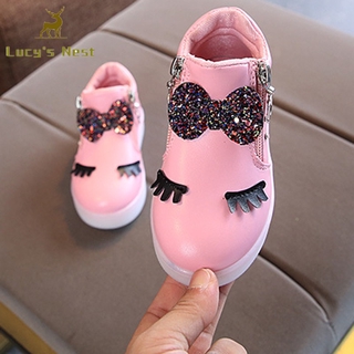 Giày Bé Gái Cột Nơ Có Đèn Led