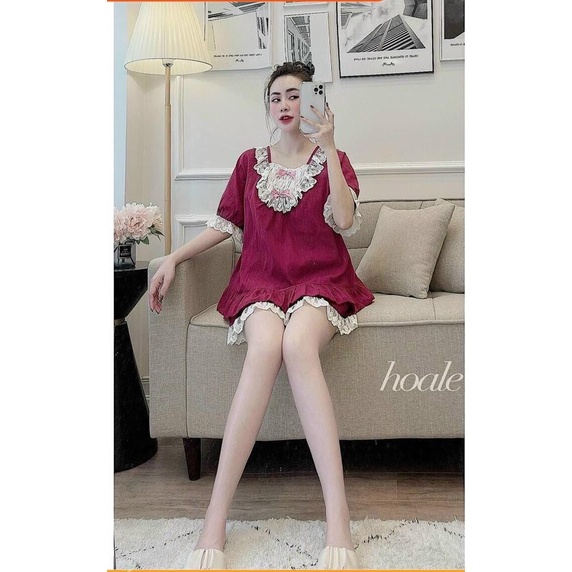 bộ bầu bèo nhún cổ cho mẹ điệu đà☘️đồ bộ bầu chất đũi hàn cao cấp siêu mát siêu mềm siêu mịn freesize từ 43-67kg BBH19