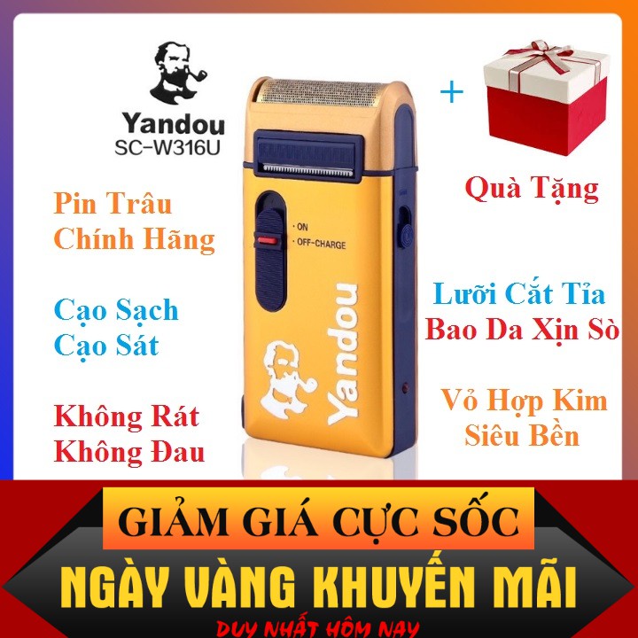 Máy Cạo Râu Siêu Bền Yandou Gold 316 Cạo Sạch ,Sát , Máy Êm Pin Sạc Chính Sạc Liền [ Cam Kêt Chính Hãng Hài Lòng ]