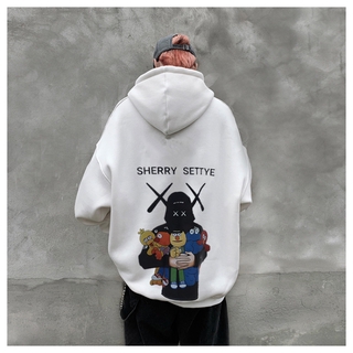 Áo sweater tay dài có nón in họa tiết Sesame Street dáng rộng dành cho nam