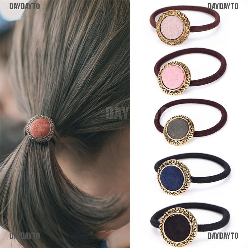 Băng Đô Cài Tóc Co Giãn Đính Nút Phong Cách Vintage Cho Nữ