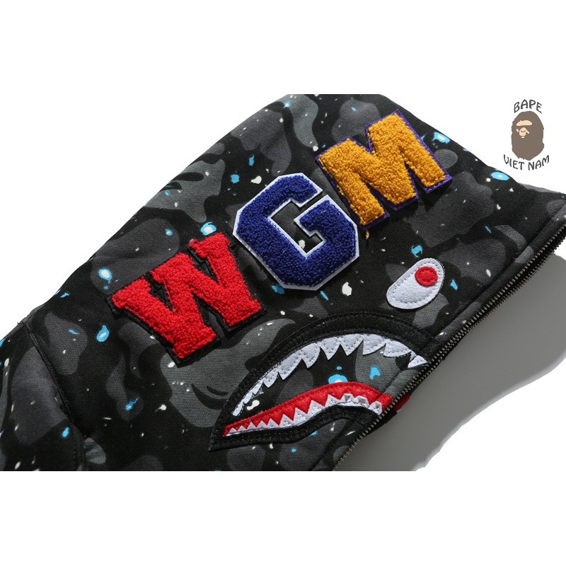 [Ảnh thật + FREESHIP] Jacket Bape Shark Galaxy fullzip Phát quang trong tối , Áo Hoodie Bape Cá Ngáo