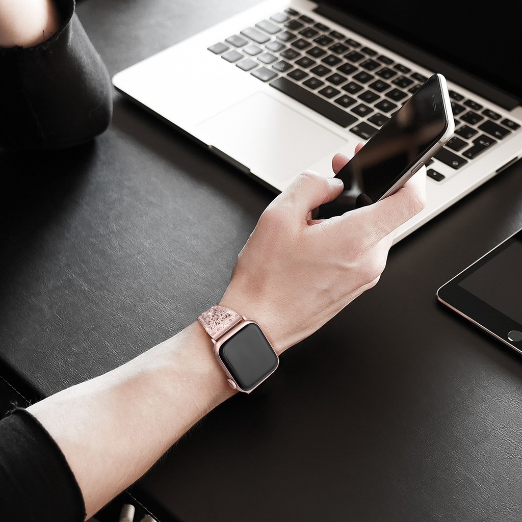 Dây đeo làm từ kim loại thép không gỉ đính đá cho Apple watch 7 41mm 45mm 38mm 40mm 42mm 44mm seri 7 6 se 5 4 3 2 1