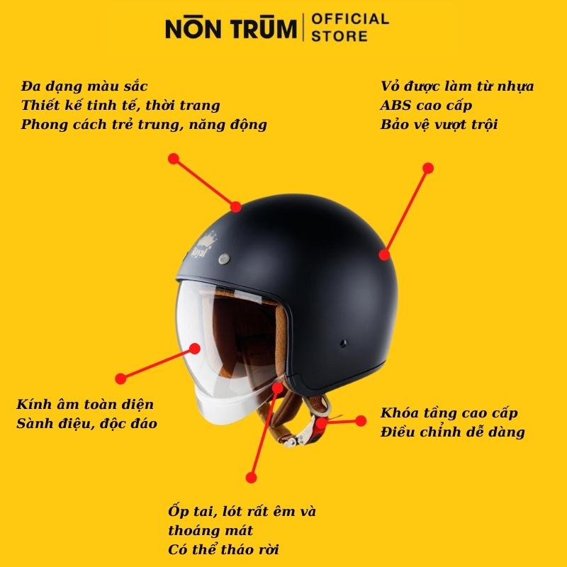 Nón bảo hiểm 3/4 Royal M139 có kính âm tem xám xước nhám, size M L XL