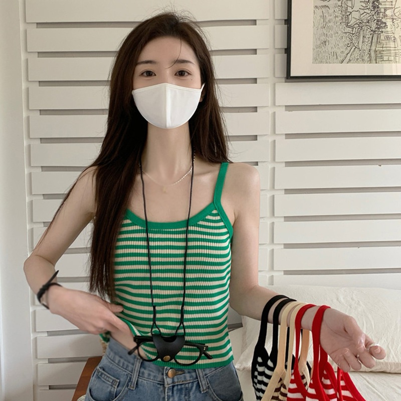 Áo Sát Nách Cổ Tròn Dáng Ôm Kẻ Sọc Thoáng Khí Thời Trang Cho Nữ