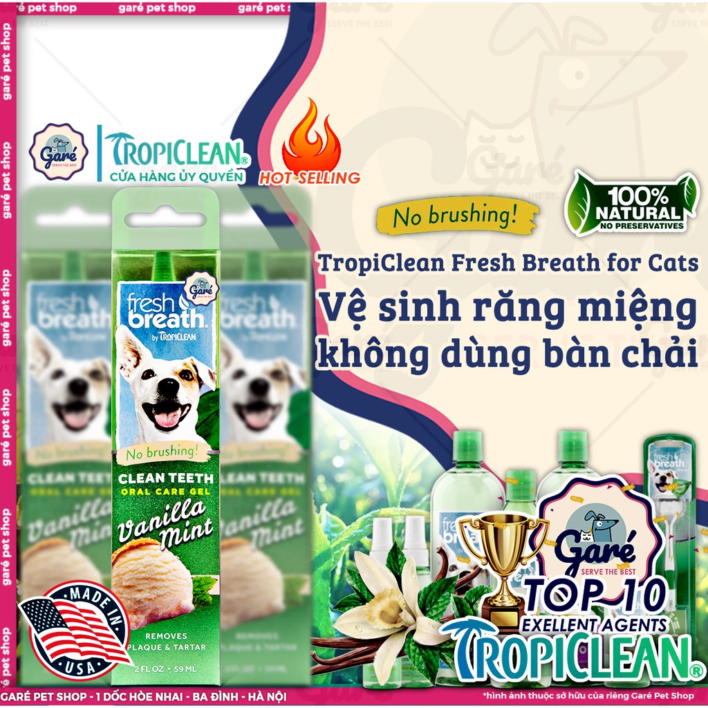 Gel vệ sinh răng miệng đánh bay mảng bám &amp; hôi miệng TropiClean hương Vani &amp; Bạc Hà -Fresh Breath Clean Teeth Vanilla Mi