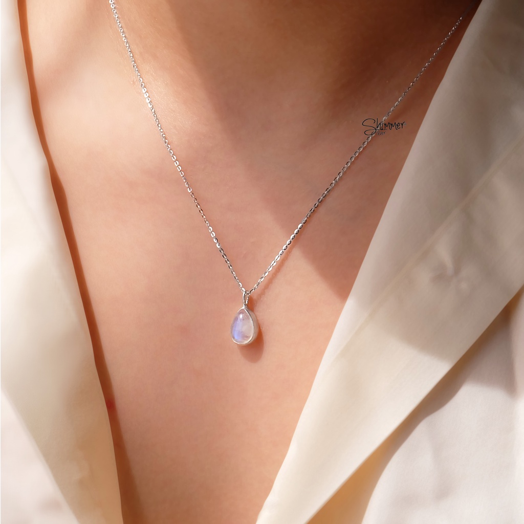 Dây Chuyền Bạc 925 Nữ SHIMMER SILVER - Mặt Đá Mặt Trăng Thiên Nhiên Moonstone Phong Thủy May Mắn Không Kị Mệnh