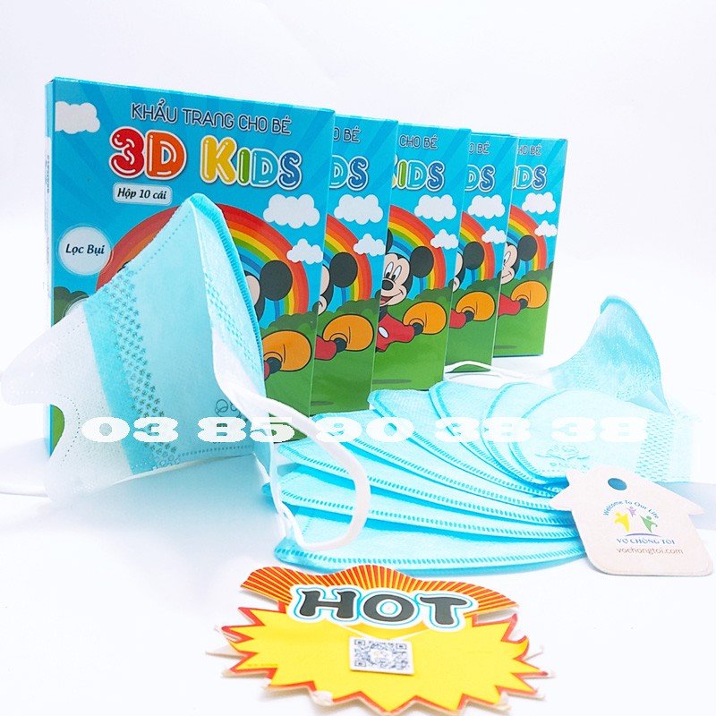 [Chính Hãng] Hộp 10 Cái Khẩu Trang Y Tế Cho Bé 3D Kids Lọc Bụi Kháng Khuẩn Sẵn Hàng