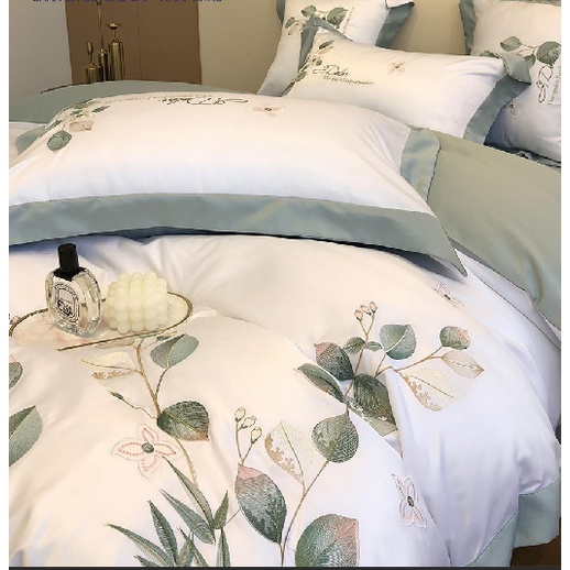 Bộ Chăn Ga Gối Đệm Phi Lụa Tencel Silk Green Lead Home Drap Giường Phi Bóng Cao Cấp Bo Chun Dra