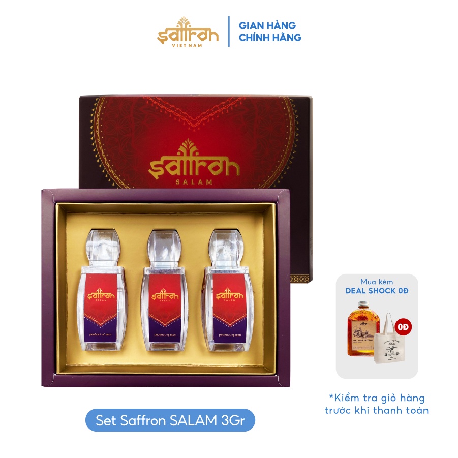 Set quà 3 hũ Nhụy hoa nghệ tây cao cấp Saffron SALAM 3Gr 1gr hũ
