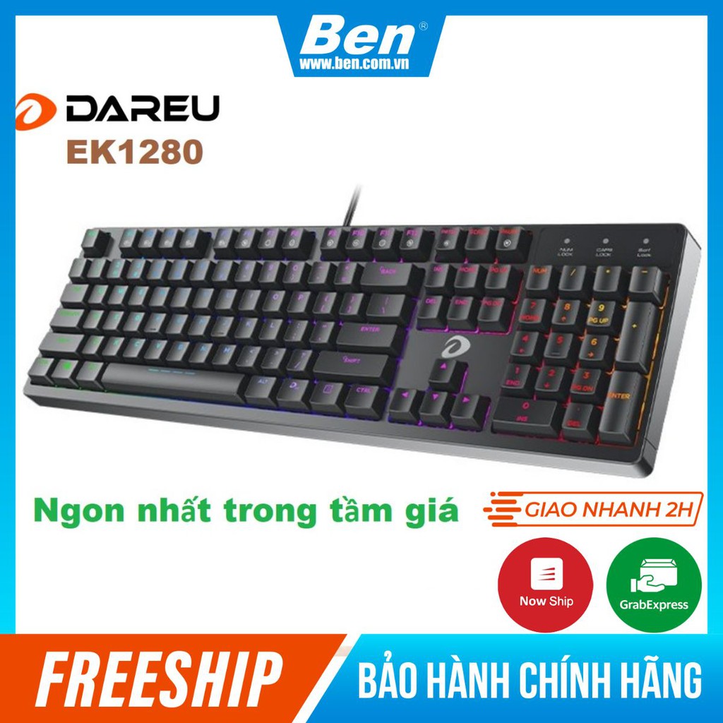 Bàn phím cơ Gaming DAREU EK1280 104KEY (RGB, Blue/ Brown/ Red D switch)