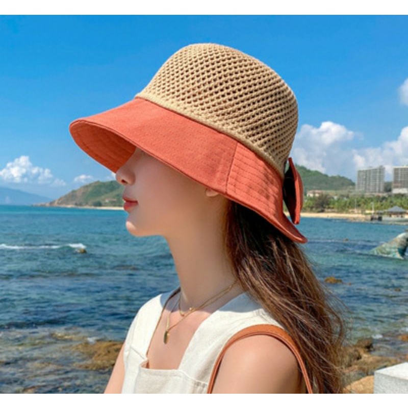 Nón đi biển chống nắng UV gấp gọn thông thoáng cho nữ chất liệu liệu cói vải cao cấp