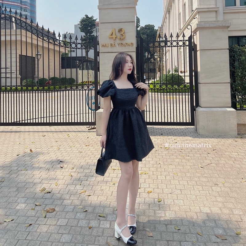 Áo váy xốp tay bồng lưng nơ - Jennie dress kèm ảnh thật