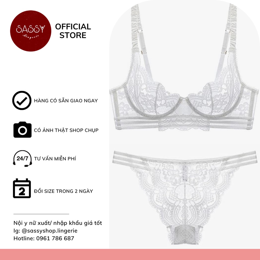 Bộ đồ lót nữ áo ngực ren có gọng không mút chân ngực lưới 3 sọc kèm quần ren cho nữ KAUR'S LAUREL