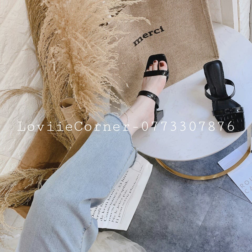 DÉP CAO GÓT NỮ LOVIIECORNER - GUỐC NỮ ĐẾ VUÔNG 3 PHÂN CHẤT DA XỊN D210433