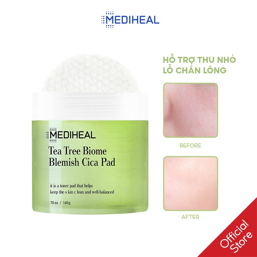 Hộp Miếng Đắp Làm Dịu Da Chiết Xuất Tràm Trà Và Rau Má Mediheal Tea Tree Biome Blemish Cica Pad 70 miếng