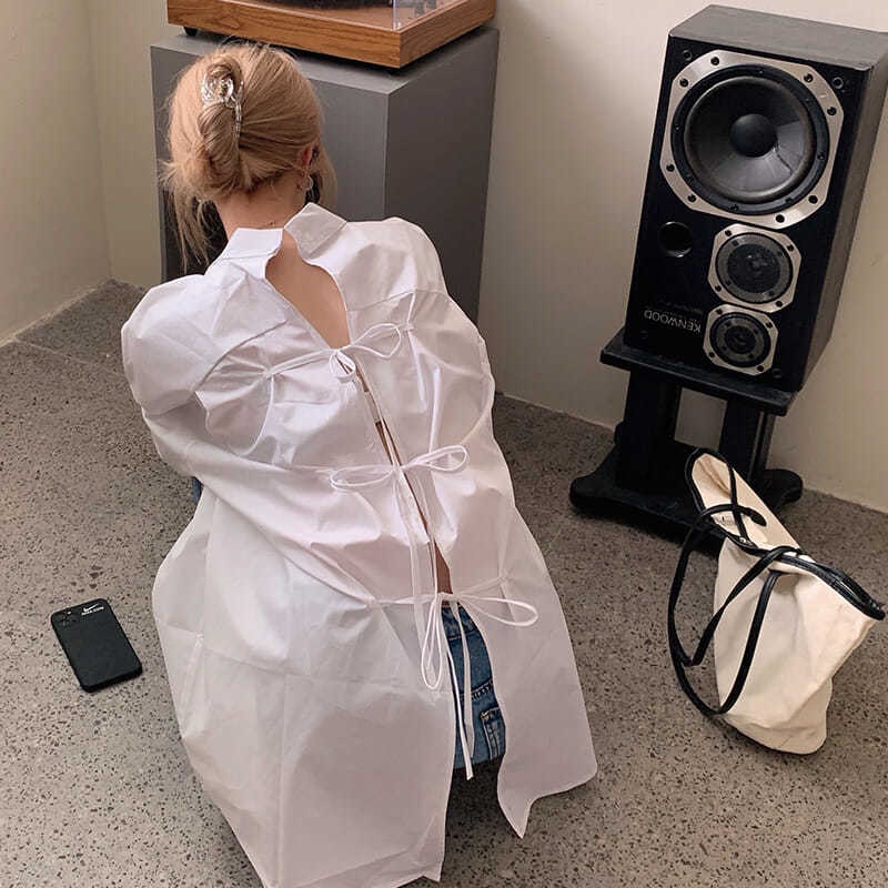 Áo Sơ Mi Dáng Rộng Thiết Kế Lưng Và Phía Trước Phong Cách Hàn Quốc Cho Nữ