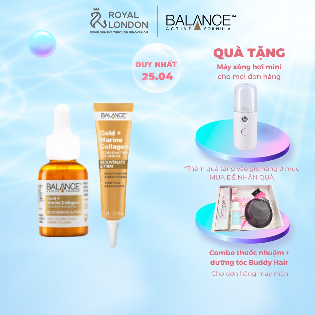 Combo Serum + Kem Mắt Trẻ Hóa Da Balance Active Formula Gold Collagen Rejuvenating 30ml + 15ml