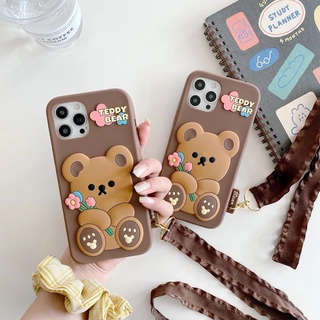Ốp Lưng Silicone Mềm Hình Gấu Hoạt Hình 3d Có Dây Đeo Cho Oppo A31 2020 A5 2020 A9S A12E F11 A91 Reno 3 Pro Reno 4z 5g Reno 5 Pro A83 A57 A39 R11 R11S R15 Pro R17
