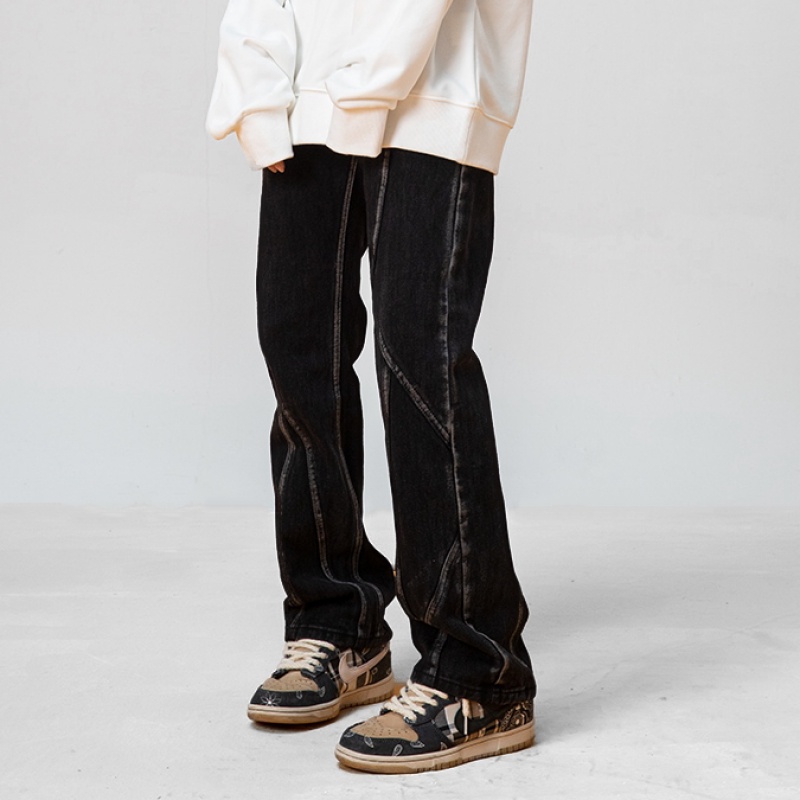 Nhà Máy Mới Guochao Quần Jean Ống Rộng Xẻ Tà retro Đường Phố Cao Cấp Cho Nam Nữ