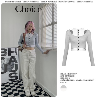 Áo croptop nữ body dài tay CHOICE cổ tròn khoét vai Heady Top