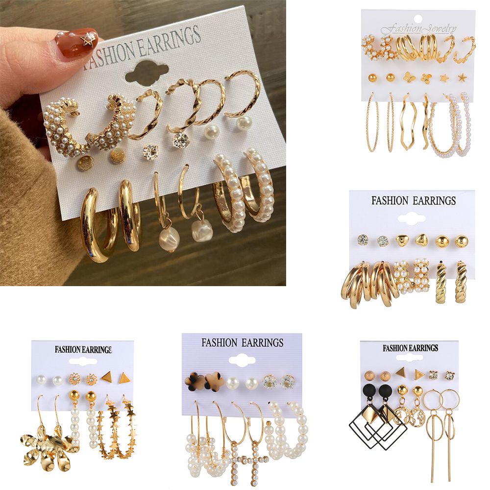 Bông Tai Hình Học Bằng Kim Loại Đính Ngọc Trai Phong Cách Âu Mỹ Thời Trang Mới Cho Nữ