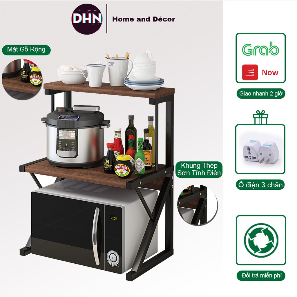 Tủ Kệ Nhà Bếp Kệ Để Lò Vi Sóng Thiết Kế 3 Tầng Chất Liệu Gỗ Khung Inox Cao Cấp