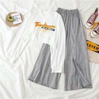 [ ORDER ] Set áo croptop tay dài + quần