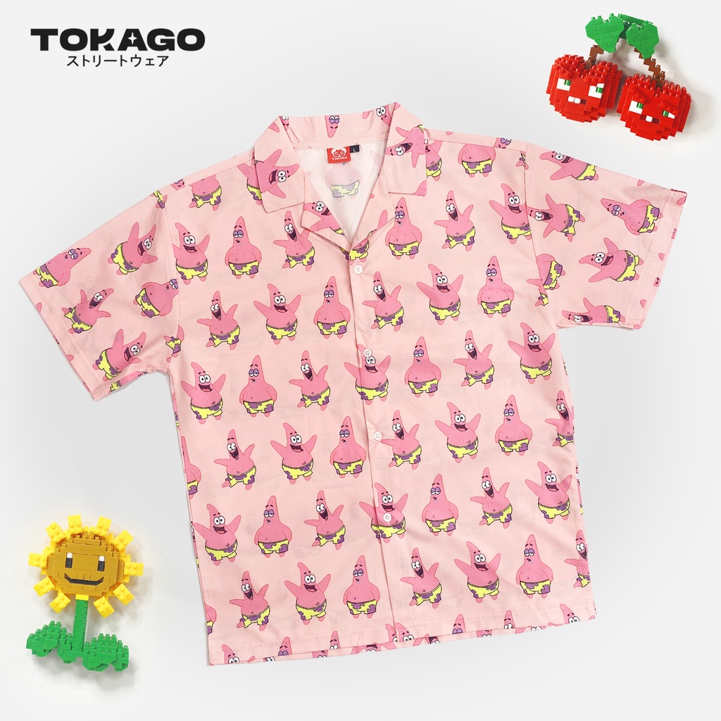 Áo sơ mi Tokago V2 hoạ tiết hoạt hình, áo ngắn tay nam nữ mặc nhà, đi biển form rộng, nhiều màu