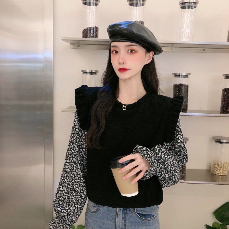 Áo Sweater Tay Dài Giả Hai Lớp Thời Trang 2022 Mới Cho Nữ
