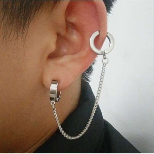 Bông Tai Nam Nữ Đeo 2 Lỗ 1 Xỏ Và 1 Kẹp Titan Ko Đen TT 2521 - 1 Cái