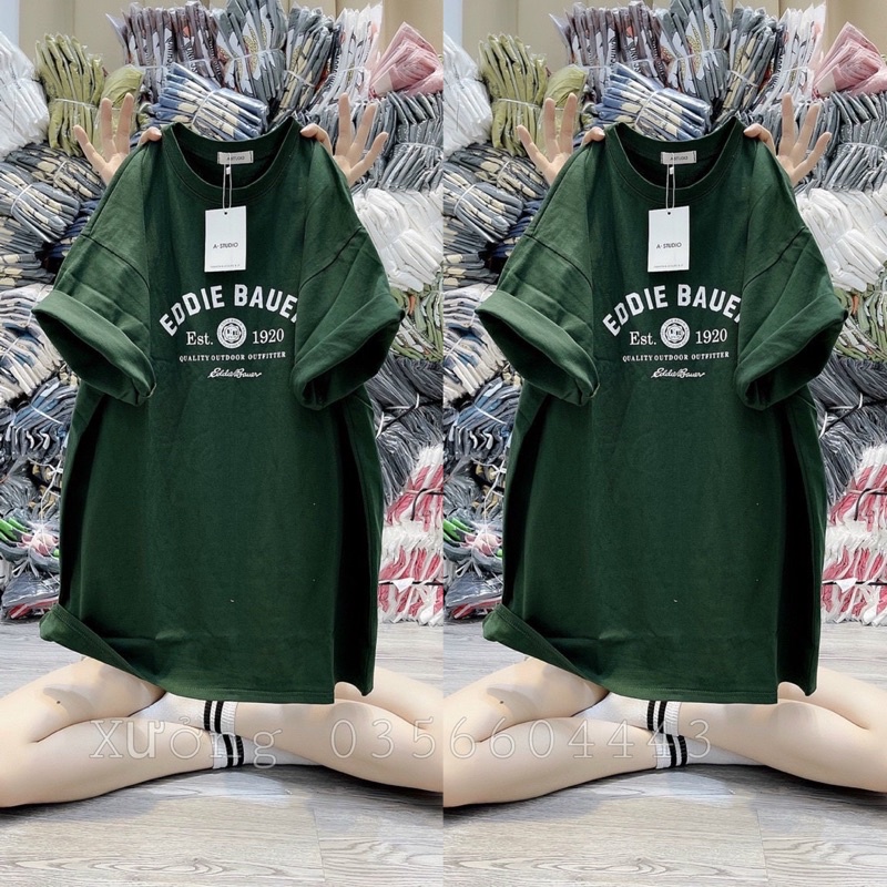 Áo Thun Phông chữ EDDIEBAUER 3158 Nam Nữ Tay Lỡ Form To Rộng Hàng Quảng Châu Chất cotton khô loại 1