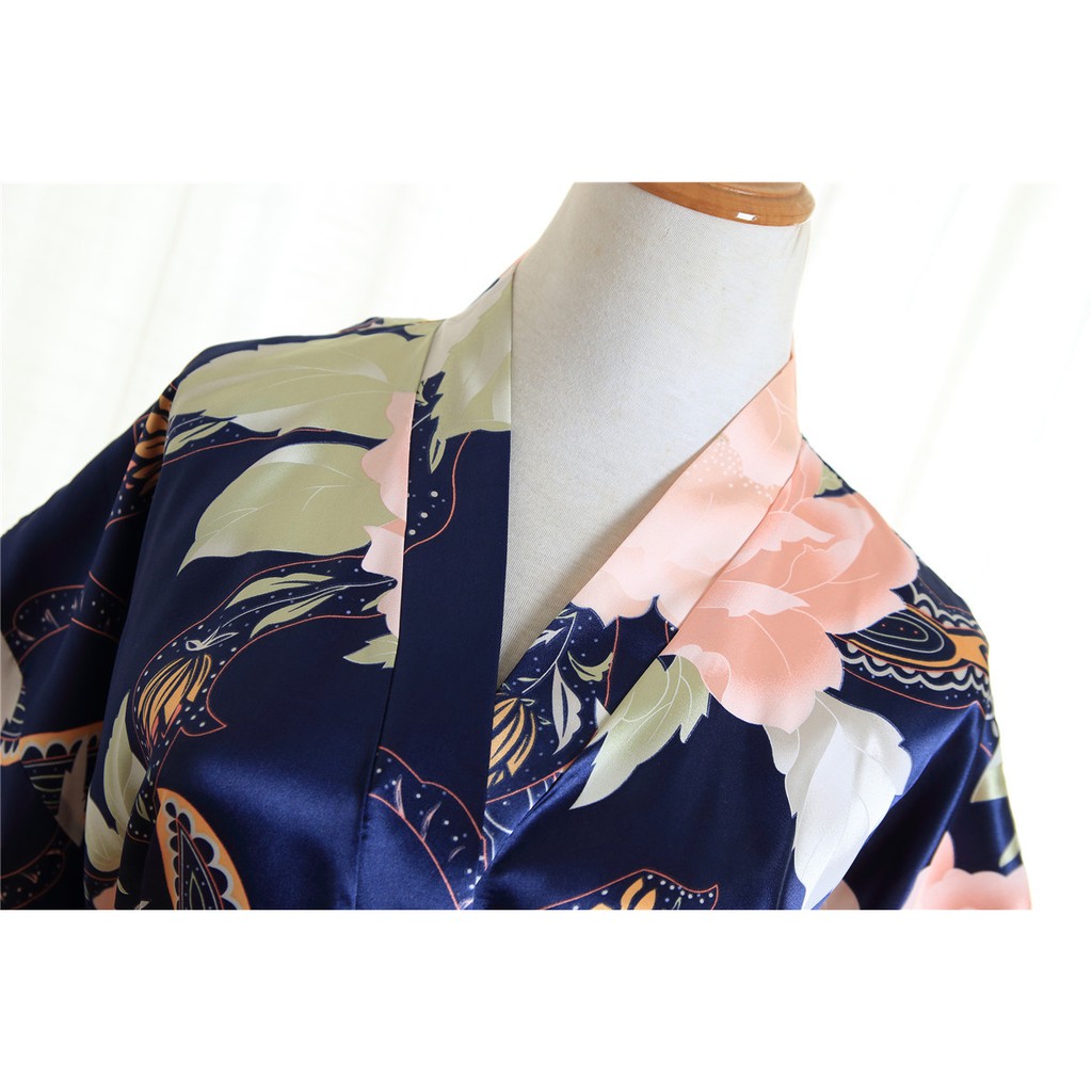 Áo Choàng Ngủ Kimono Hoạ Tiết Hoa Cho Phái Nữ